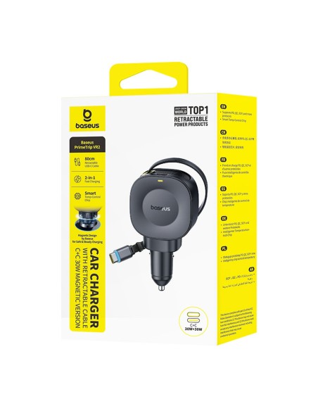 
USB-C automobilinis įkroviklis su ištraukiamu USB-C laidu, 30 W – juodas
