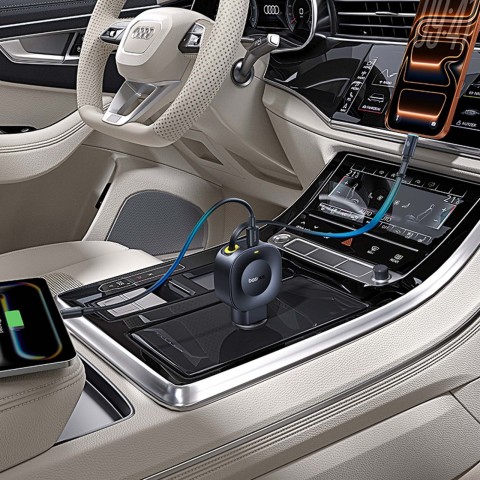 
USB-C automobilinis įkroviklis su ištraukiamu USB-C laidu, 45 W – juodas
