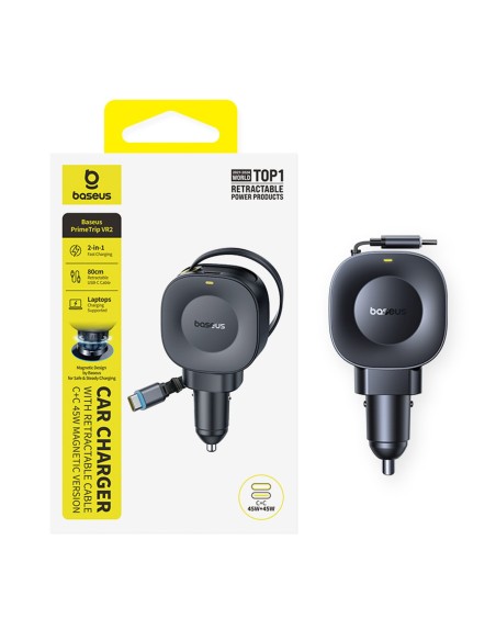 
USB-C automobilinis įkroviklis su ištraukiamu USB-C laidu, 45 W – juodas
