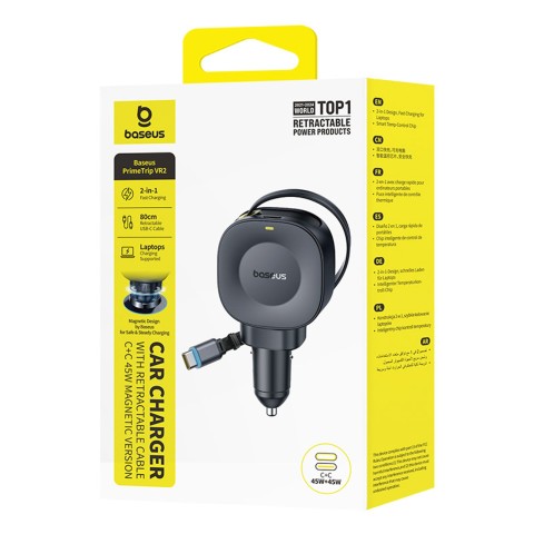 
USB-C automobilinis įkroviklis su ištraukiamu USB-C laidu, 45 W – juodas
