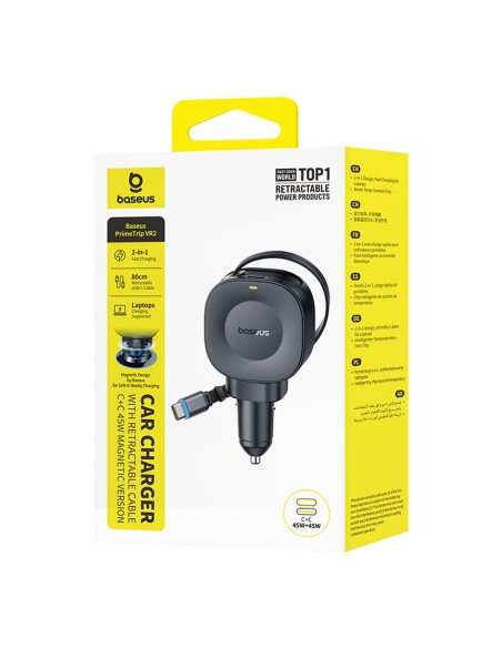 
USB-C automobilinis įkroviklis su ištraukiamu USB-C laidu, 45 W – juodas
