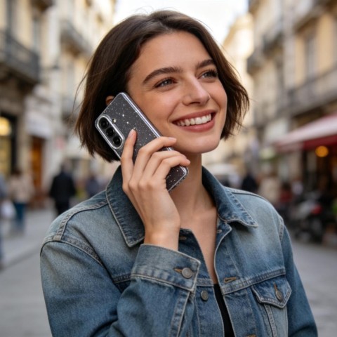 
„Samsung Galaxy S26 FlexAir“ dėklas – skaidrus blizgučiais
