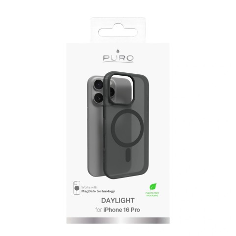 
„Puro Daylight MagSafe“ silikoninis dėklas, skirtas „iPhone 16 Pro“ – juodas

