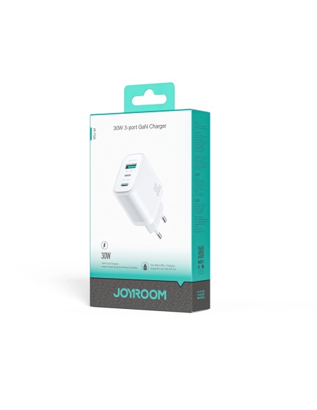 
JR-TG6 GaN 30W USB-A USB-C USB-L sieninis įkroviklis – baltas
