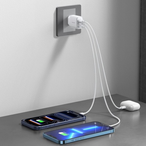 
JR-TG6 GaN 30W USB-A USB-C USB-L sieninis įkroviklis – baltas
