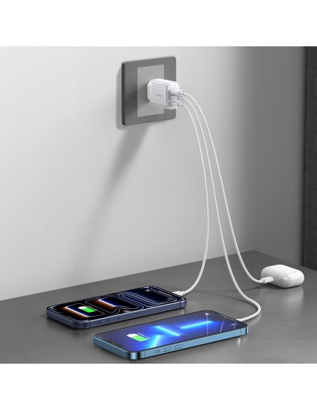 
JR-TG6 GaN 30W USB-A USB-C USB-L sieninis įkroviklis – baltas
