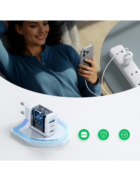 
JR-TG6 GaN 30W USB-A USB-C USB-L sieninis įkroviklis – baltas
