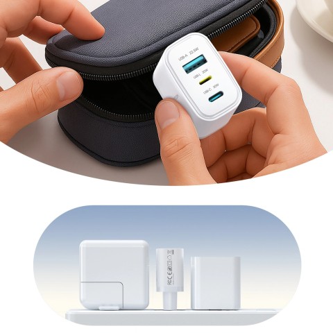 
JR-TG6 GaN 30W USB-A USB-C USB-L sieninis įkroviklis – baltas
