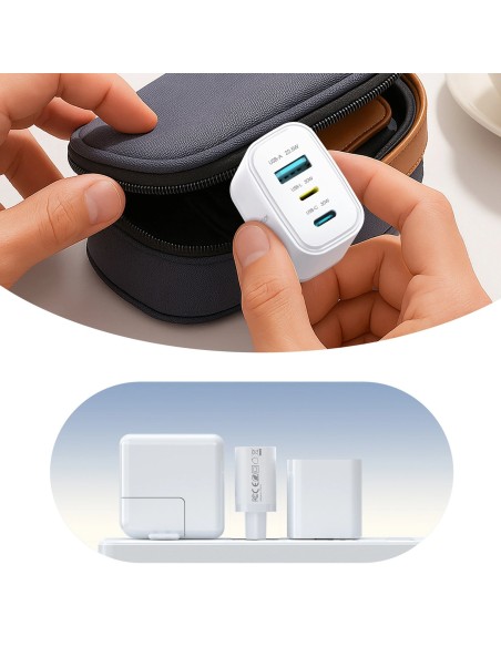 
JR-TG6 GaN 30W USB-A USB-C USB-L sieninis įkroviklis – baltas
