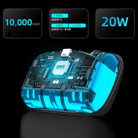 
Išorinė „B100“ baterija, skirta „Meta Quest S3 Pro“ ir „E3 Pro“ – balta
