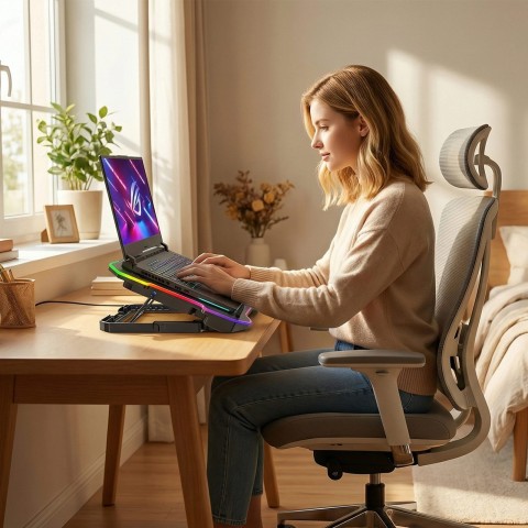 
Žaidimų nešiojamojo kompiuterio aušinimo kilimėlis su RGB telefono laikikliu - juodas
