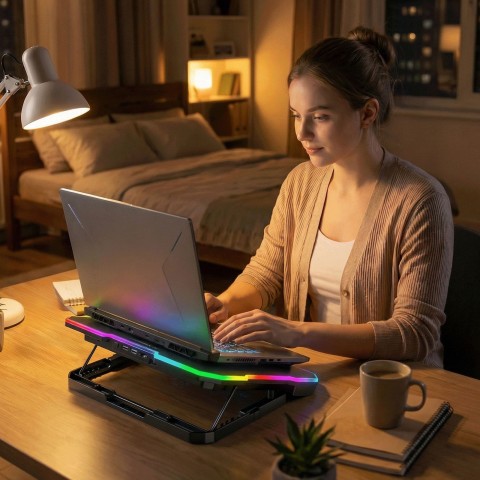 
Žaidimų nešiojamojo kompiuterio aušinimo kilimėlis su RGB telefono laikikliu - juodas
