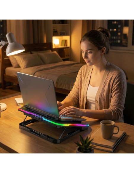 
Žaidimų nešiojamojo kompiuterio aušinimo kilimėlis su RGB telefono laikikliu - juodas
