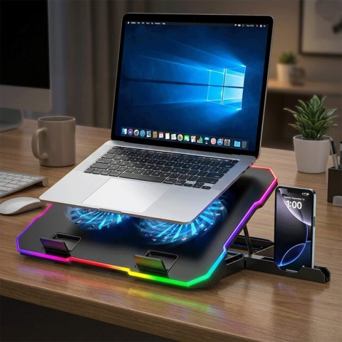
Žaidimų nešiojamojo kompiuterio aušinimo kilimėlis su RGB telefono laikikliu - juodas
