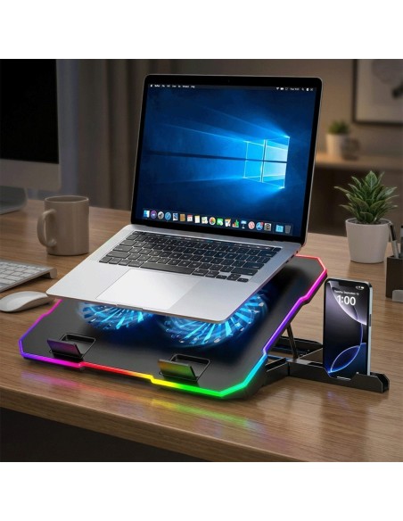 
Žaidimų nešiojamojo kompiuterio aušinimo kilimėlis su RGB telefono laikikliu - juodas
