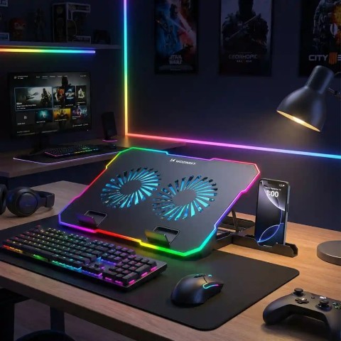 
Žaidimų nešiojamojo kompiuterio aušinimo kilimėlis su RGB telefono laikikliu - juodas
