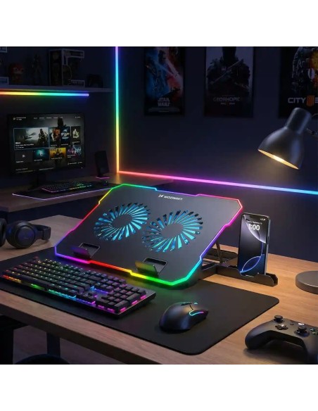 
Žaidimų nešiojamojo kompiuterio aušinimo kilimėlis su RGB telefono laikikliu - juodas
