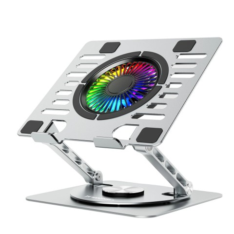 
Aušinimo stovas nešiojamam kompiuteriui su 360 laipsnių sukimosi funkcija RGB - sidabrinis
