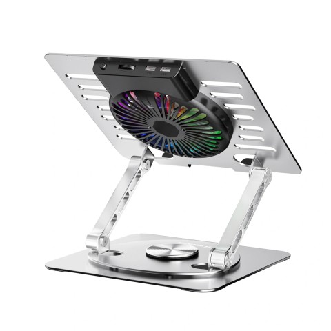 
Aušinimo stovas nešiojamam kompiuteriui su 360 laipsnių sukimosi funkcija RGB - sidabrinis
