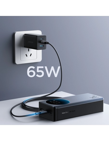 
Nešiojamoji baterija 30000mAh USB-A USB-C su ekranu 65W - juoda
