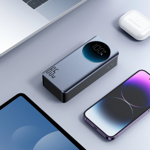 
Nešiojamoji baterija 30000mAh USB-A USB-C su ekranu 65W - juoda
