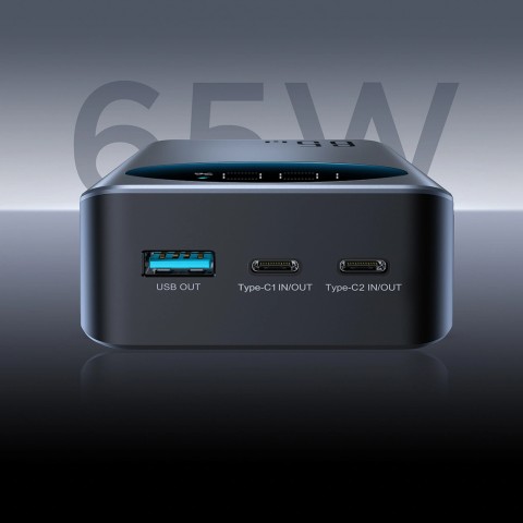 
Nešiojamoji baterija 30000mAh USB-A USB-C su ekranu 65W - juoda

