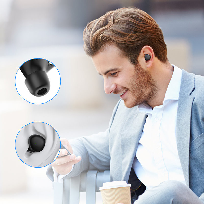 Belaidės ausinės TWS Bluetooth 5.1 300mAh juodos