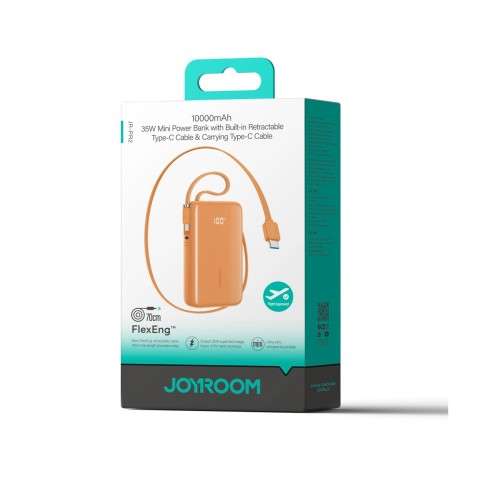
10000mAh išorinė baterija su integruotu USB-C laidu, 35W – oranžinė
