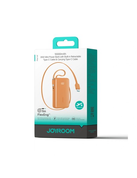 
10000mAh išorinė baterija su integruotu USB-C laidu, 35W – oranžinė
