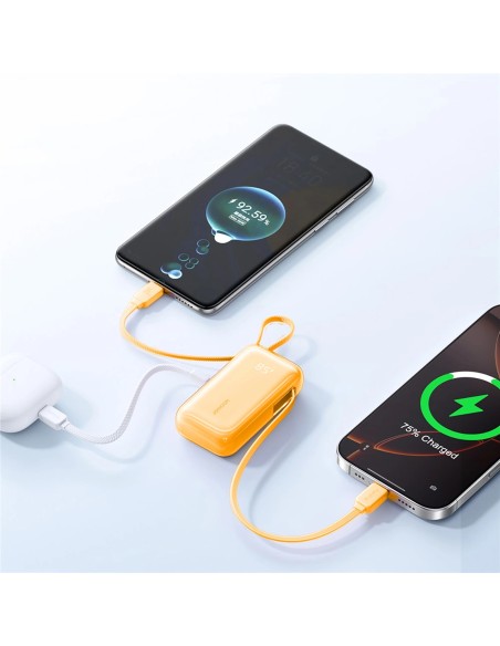 
10000mAh išorinė baterija su integruotu USB-C laidu, 35W – oranžinė
