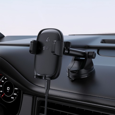 
Automobilinis laikiklis su belaidžiu išmaniojo telefono įkrovikliu, skirtas prietaisų skydeliui - juodas
