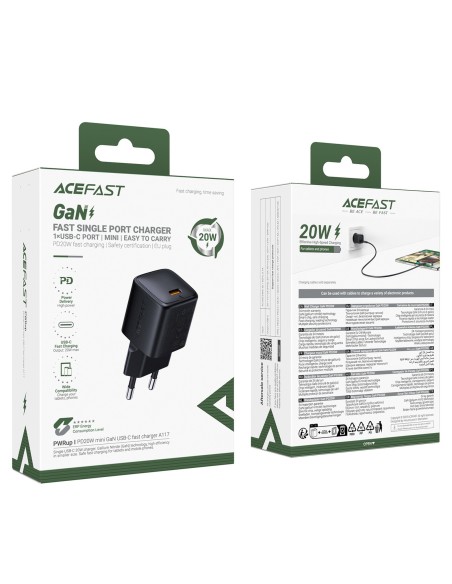 
USB-C GaN PD 20W sieninis įkroviklis – juodas
