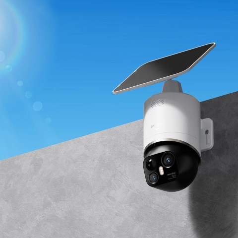 
360 laipsnių lauko kamera su saulės baterijomis, 4K, 8MP, 2,4 GHz, WiFi, 13000 mAh – balta
