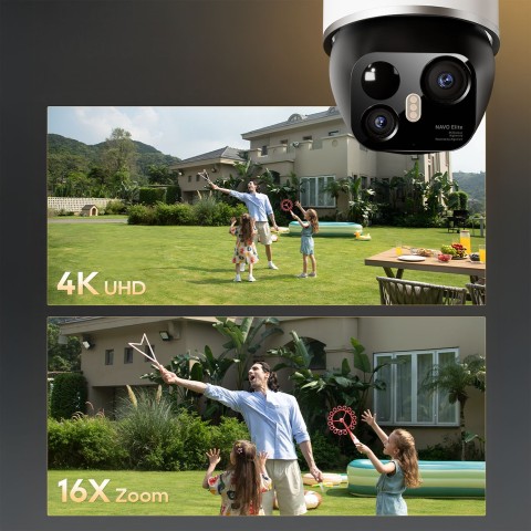 
360 laipsnių lauko kamera su saulės baterijomis, 4K, 8MP, 2,4 GHz, WiFi, 13000 mAh – balta
