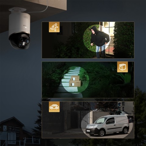 
360 laipsnių lauko kamera su saulės baterijomis, 4K, 8MP, 2,4 GHz, WiFi, 13000 mAh – balta
