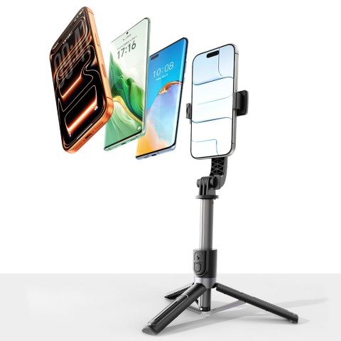 
Asmenukių lazdelė su mini aliuminio trikojė su „Bluetooth“ 360 laipsnių sukimosi funkcija – juoda
