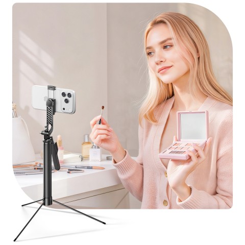 
Asmenukių lazdelės trikojis 1/ 4 colio telefono kamerai su „Bluetooth“ – juodas
