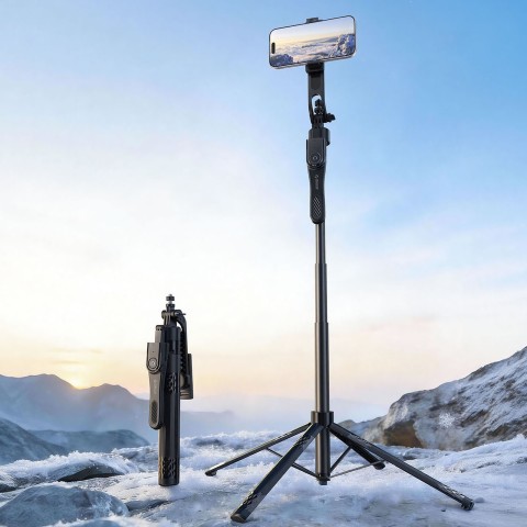 
Asmenukių lazdelės trikojis 1/ 4 colio telefono kamerai su 360 laipsnių sukimosi funkcija „Bluetooth“ – juodas
