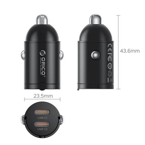 
USB-C 30W automobilinis įkroviklis – juodas
