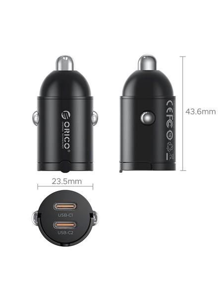 
USB-C 30W automobilinis įkroviklis – juodas
