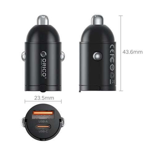 
USB-A USB-C 30W automobilinis įkroviklis – juodas
