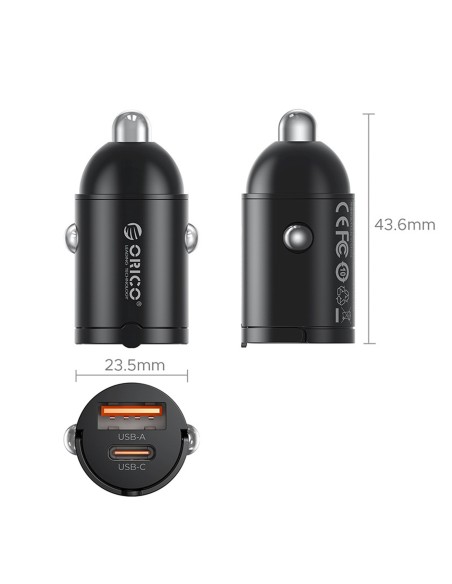 
USB-A USB-C 30W automobilinis įkroviklis – juodas
