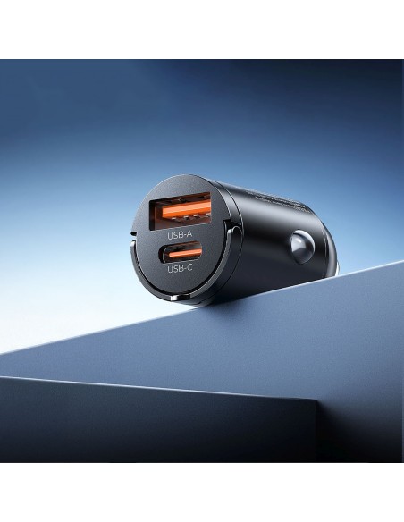 
USB-A USB-C 30W automobilinis įkroviklis – juodas
