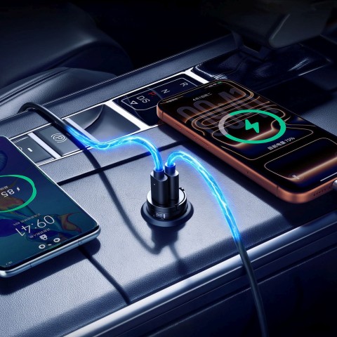 
USB-A USB-C 30W automobilinis įkroviklis – juodas
