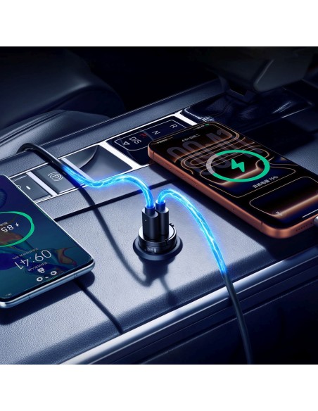 
USB-A USB-C 30W automobilinis įkroviklis – juodas
