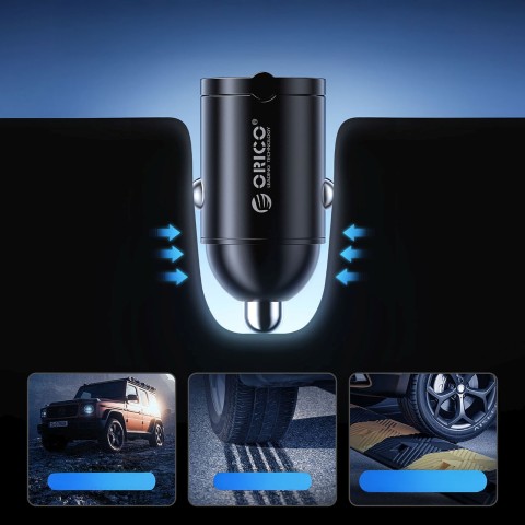 
USB-A USB-C 30W automobilinis įkroviklis – juodas
