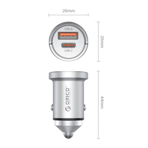 
USB-A USB-C 45W automobilinis įkroviklis – sidabrinis
