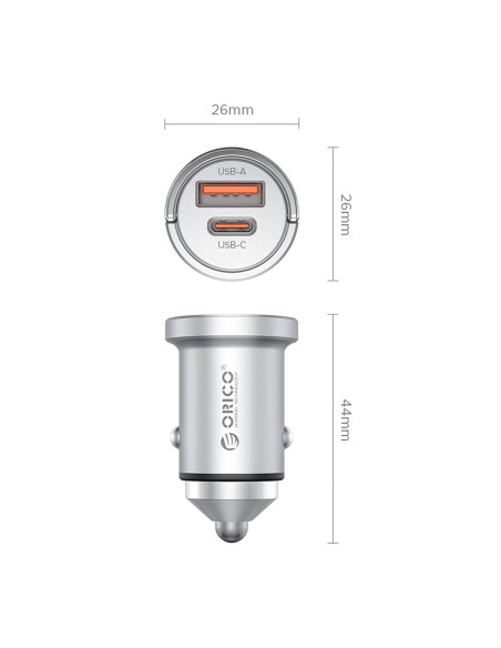 
USB-A USB-C 45W automobilinis įkroviklis – sidabrinis
