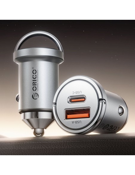 
USB-A USB-C 45W automobilinis įkroviklis – sidabrinis

