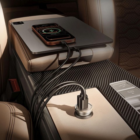 
USB-A USB-C 45W automobilinis įkroviklis – sidabrinis
